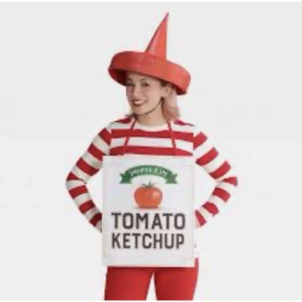 Adult Ketchup Costume-Hyde And Eek One Size Fits Most-‎ Red Headpiece & Label
